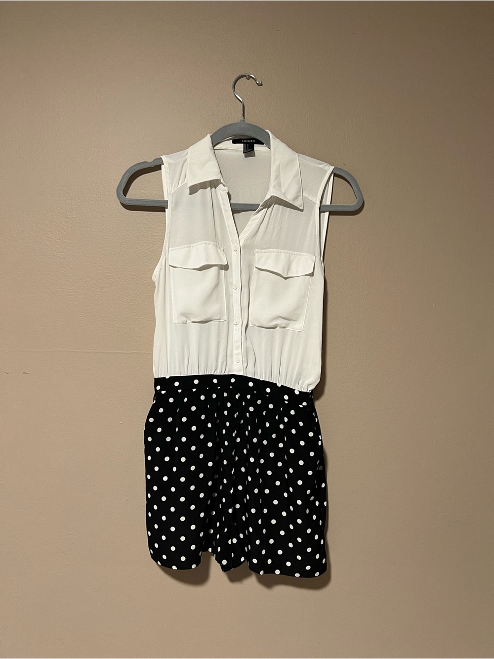 Forever 21 White Sleeveless Polka Dot Romper